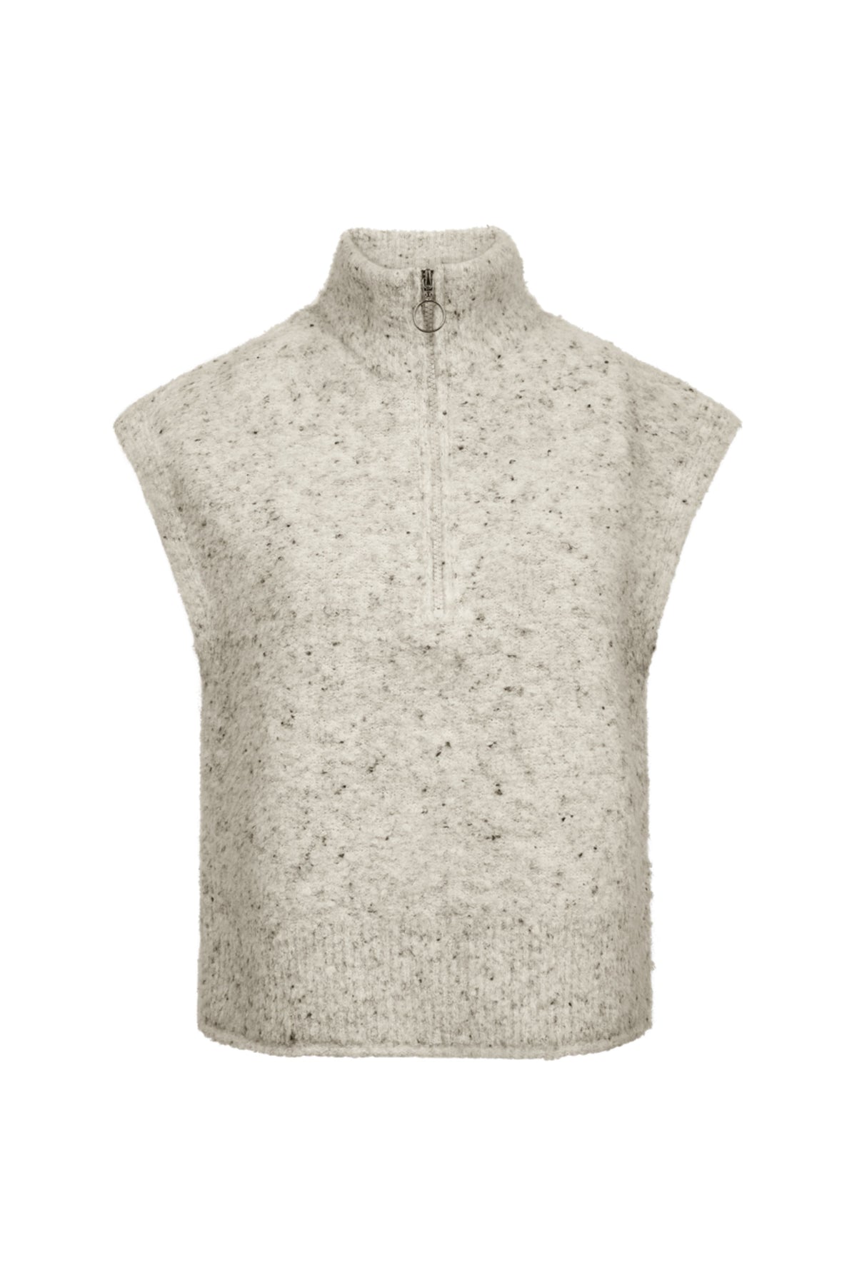 Freequent Moonbeam Melange top in zachte, gemêleerde stof met ronde hals en lange mouwen, gedragen door een model.