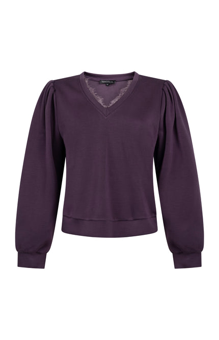 Trui Lace Detail Aubergine Noir C07-22-601