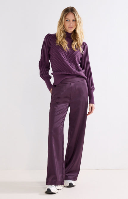 Broek Bonded Satin Aubergine Noir C14-22-101