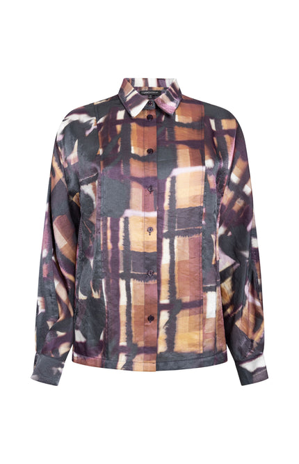 Blouse Floral Checks Print Black And Colour C34-22-301