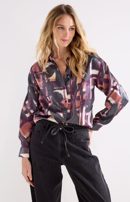 Blouse Floral Checks Print Black And Colour C34-22-301