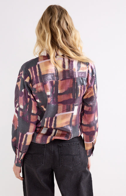 Blouse Floral Checks Print Black And Colour C34-22-301