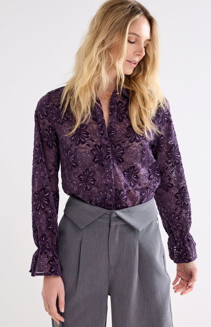 Blouse Velvet Lace Aubergine Noir C50-22-301