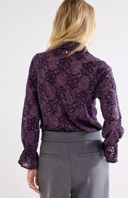 Blouse Velvet Lace Aubergine Noir C50-22-301