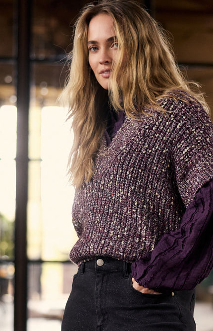 Blouse Textured Stripe Blouse Aubergine Noir C55-22-301
