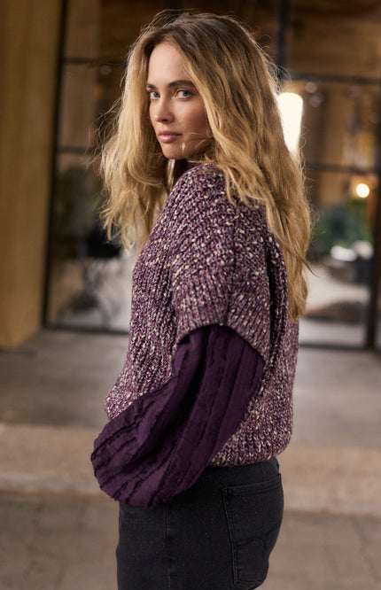 Blouse Textured Stripe Blouse Aubergine Noir C55-22-301