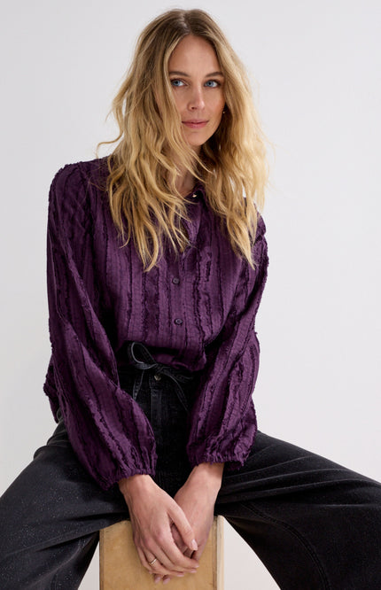 Blouse Textured Stripe Blouse Aubergine Noir C55-22-301