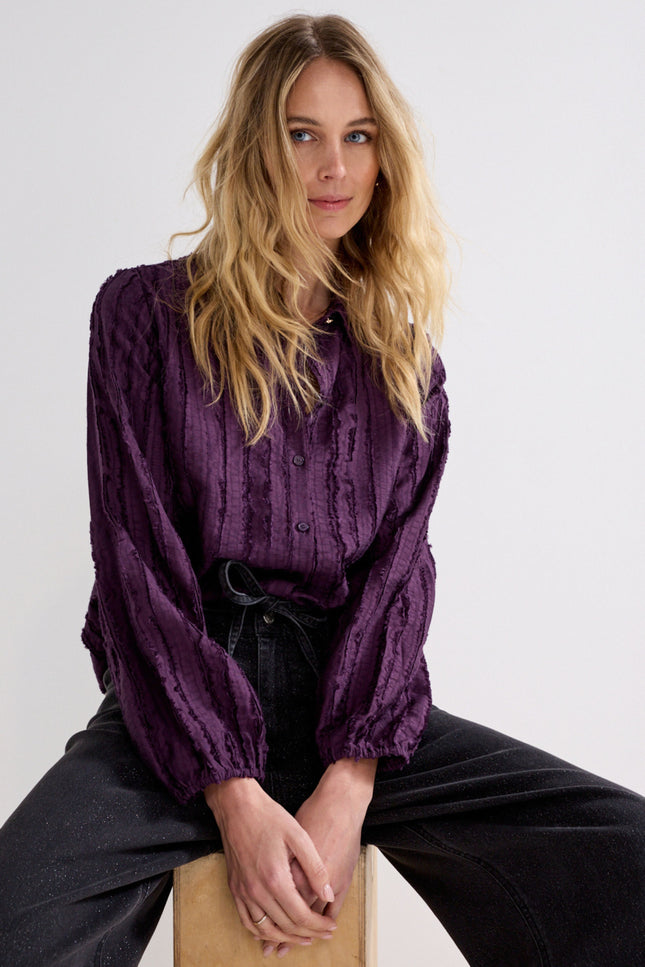 Blouse Textured Stripe Blouse Aubergine Noir C55-22-301