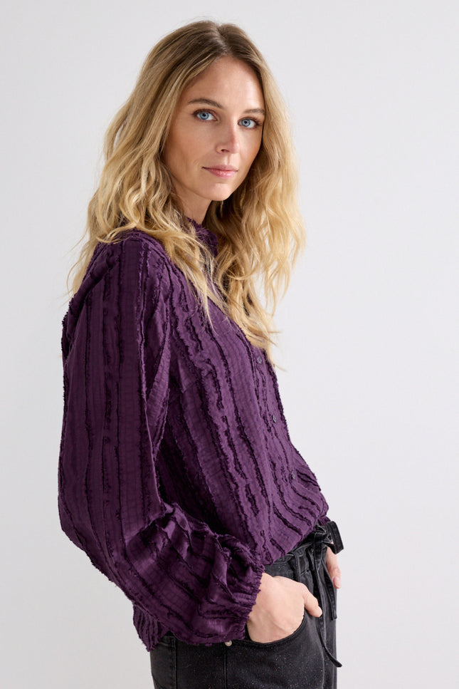 Blouse Textured Stripe Blouse Aubergine Noir C55-22-301