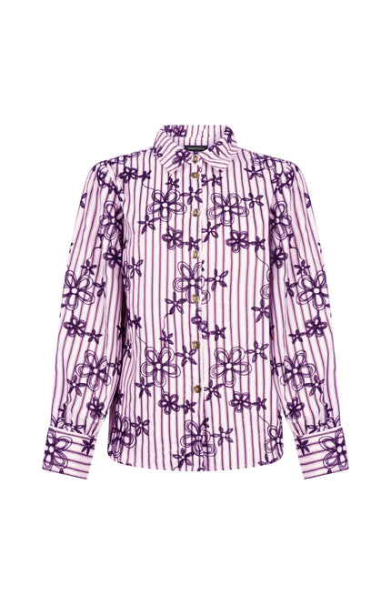 Blouse Striped Embro Aubergine Noir C56-22-301