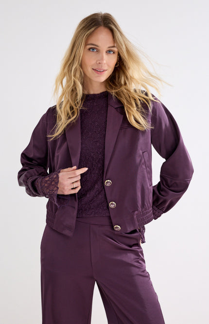 Jacket Bonded Satin Aubergine Noir C14-22-801