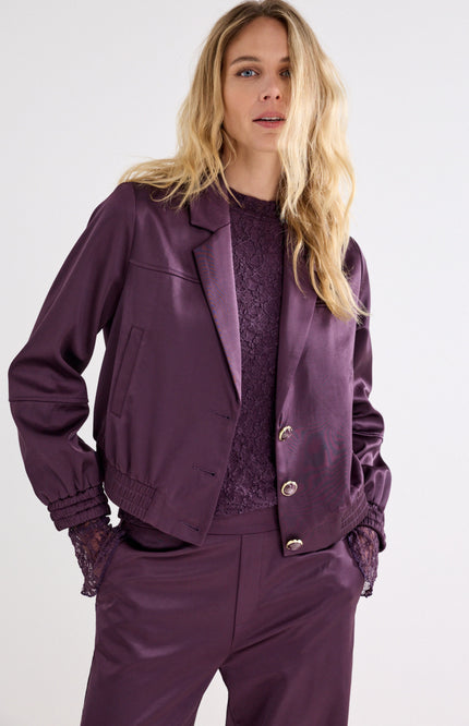 Jacket Bonded Satin Aubergine Noir C14-22-801