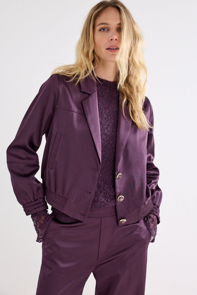 Jacket Bonded Satin Aubergine Noir C14-22-801