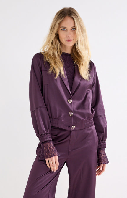 Jacket Bonded Satin Aubergine Noir C14-22-801