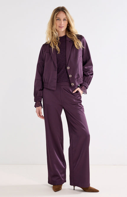 Broek Bonded Satin Aubergine Noir C14-22-101
