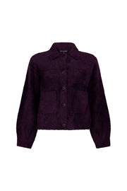 Donzen vest van Tramontana in aubergine en zwart, met zachte textuur en stijlvolle uitstraling.