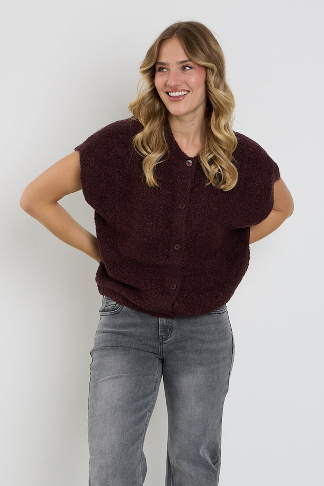 Top Sleeveless Knit Boucle Burgundy SRB5074