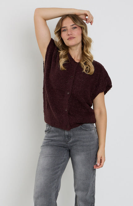 Top Sleeveless Knit Boucle Burgundy SRB5074