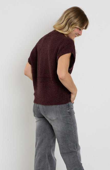 Top Sleeveless Knit Boucle Burgundy SRB5074