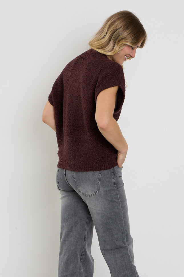 Top Sleeveless Knit Boucle Burgundy SRB5074