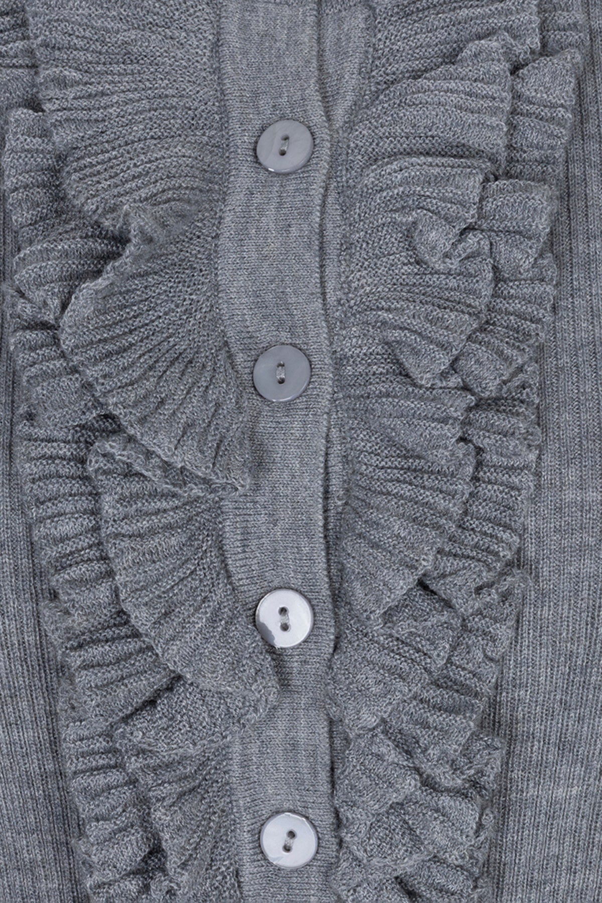 Grijze melange ribgebreide sweater met ruches van EsQualo, vrouwelijk en comfortabel, zichtbaar in de afbeelding.
