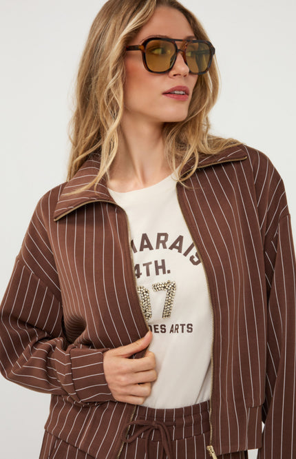 Jacket Short Modal Striped Coffee W26.05700