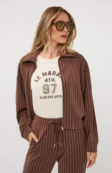 Jacket Short Modal Striped Coffee W26.05700