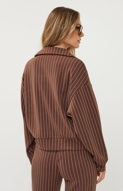 Jacket Short Modal Striped Coffee W26.05700