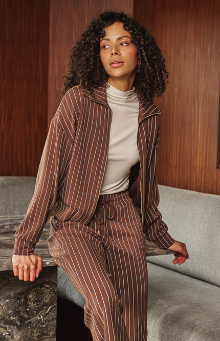 Jacket Short Modal Striped Coffee W26.05700