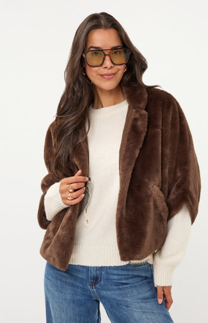 Poncho Coat Faux Fur Coffee W26.37704