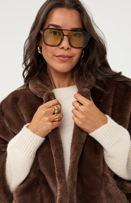 Poncho Coat Faux Fur Coffee W26.37704
