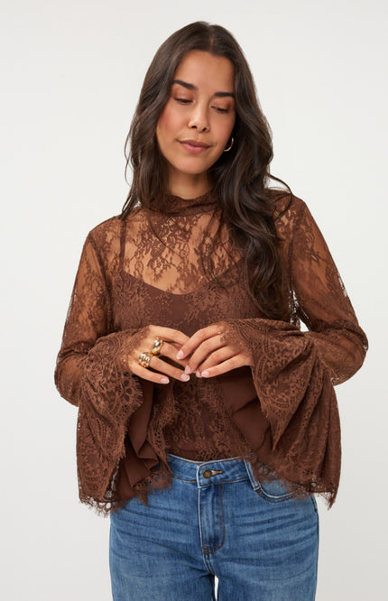 Blouse Trumpet Sleeve Lace Coffee W26.28708