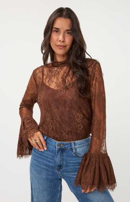 Blouse Trumpet Sleeve Lace Coffee W26.28708