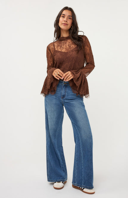 Blouse Trumpet Sleeve Lace Coffee W26.28708