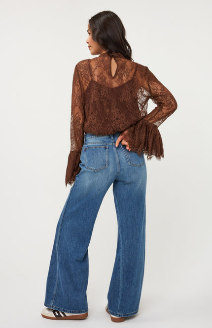 Blouse Trumpet Sleeve Lace Coffee W26.28708