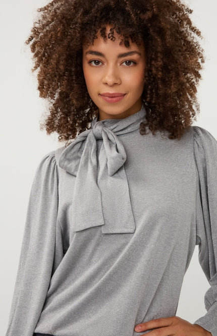 Blouse Bow Wide Sleeve Lurex Stretch Silver W26.28704