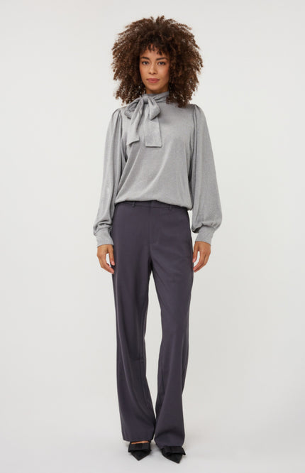 Blouse Bow Wide Sleeve Lurex Stretch Silver W26.28704
