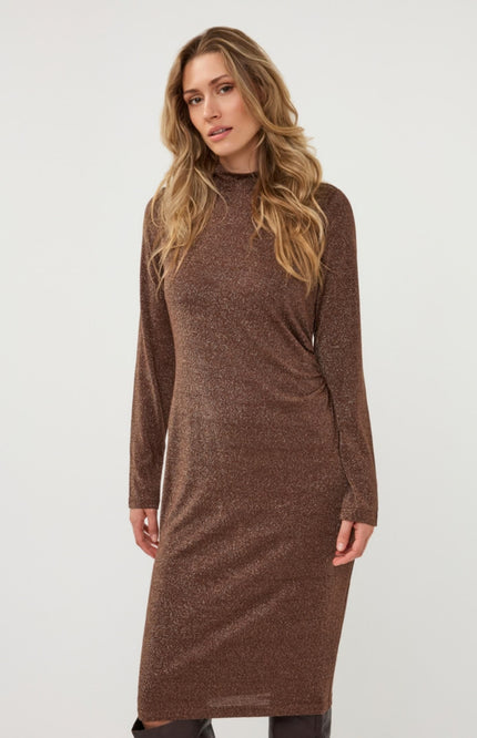 Jurk Gathering Lurex Stretch Coffee W26.28701