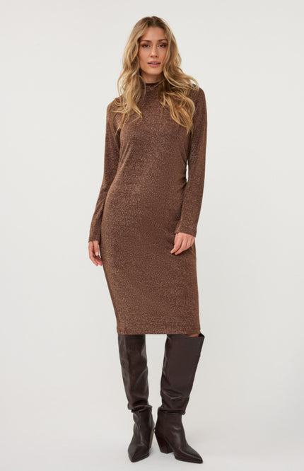 Jurk Gathering Lurex Stretch Coffee W26.28701