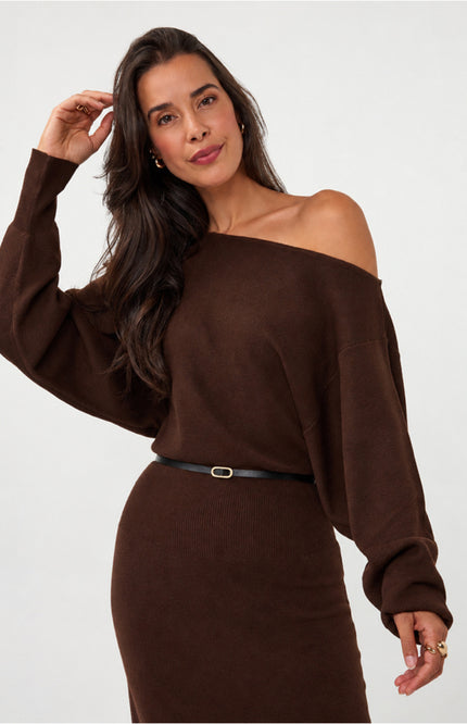 Jurk Long Boatneck Knit Dark Coffee W26.18708