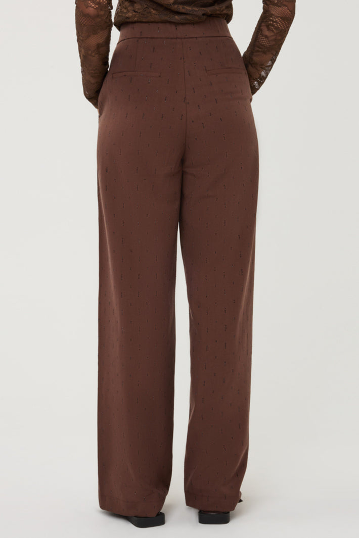 Donkere broek van EsQualo met glinsterende strasssteentjes, model Monique, met een stijlvolle en comfortabele pasvorm.