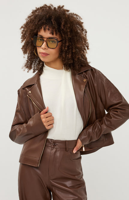 Jacket Biker Embroidery PU Coffee W26.11700