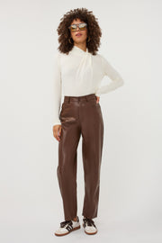 Lichte bruine barrel broek van EsQualo met verstelbare taille en ritssluiting, comfortabel en modieus voor dames.