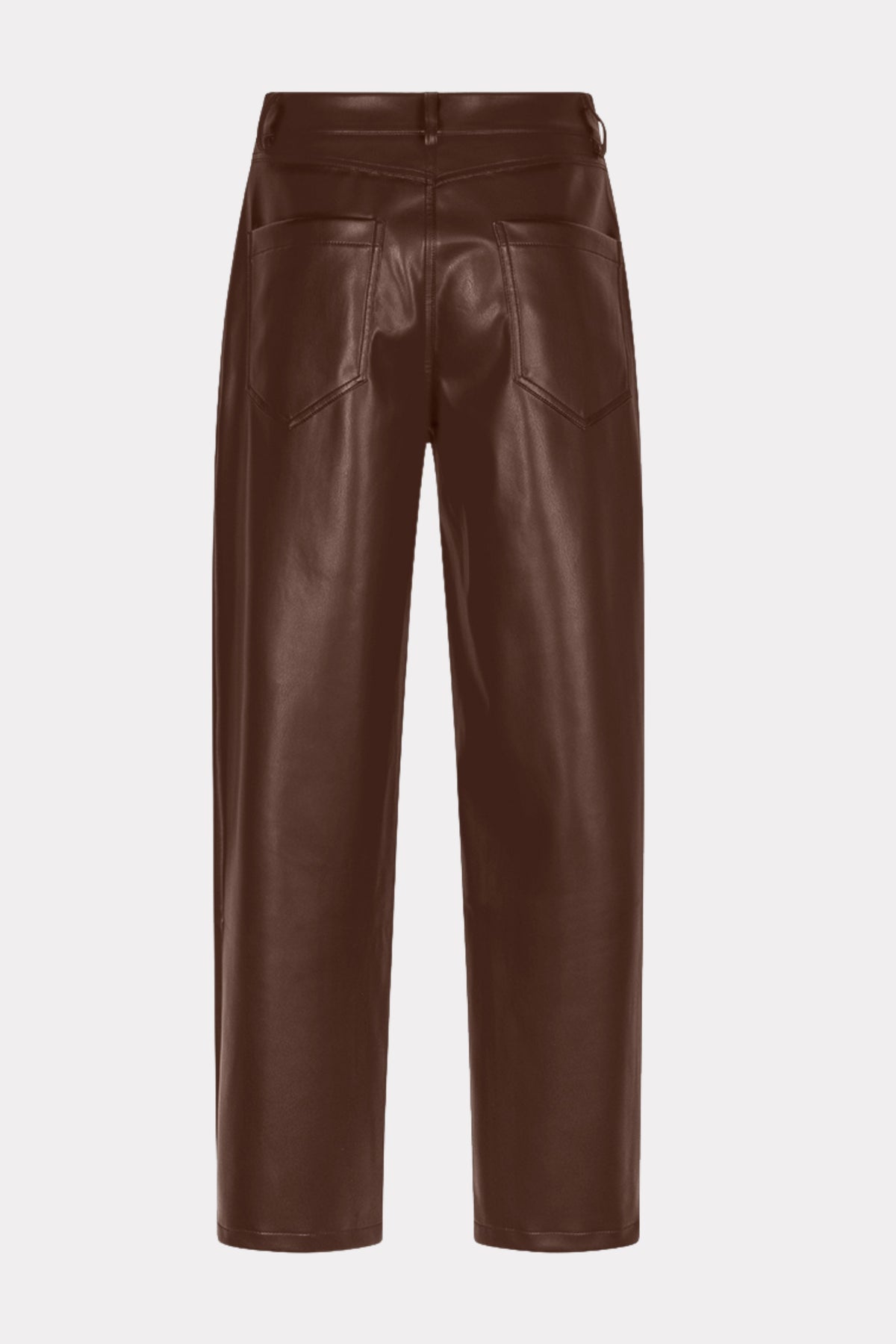 EsQualo Barrel PU broek in zwart, met rechte snit en elastische taille, zichtbaar op de foto.