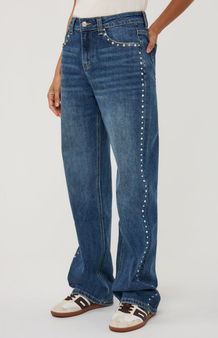 Jeans Wide Rhinestones Denim Dark Jeans Blue W26.12706