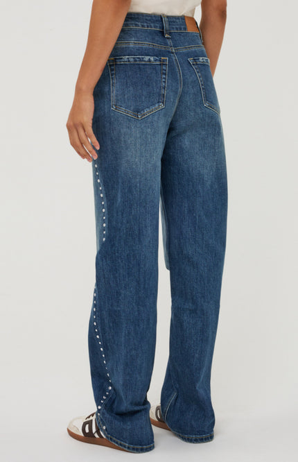 Jeans Wide Rhinestones Denim Dark Jeans Blue W26.12706