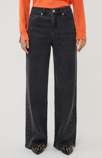 Jeans Wide Rhinestones Denim Black W26.12708