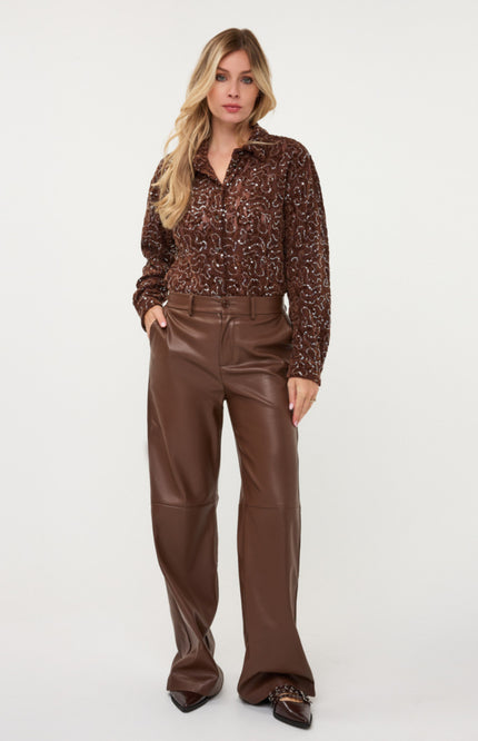Blouse Short Velvet Lace Sequins Coffee W26.14706