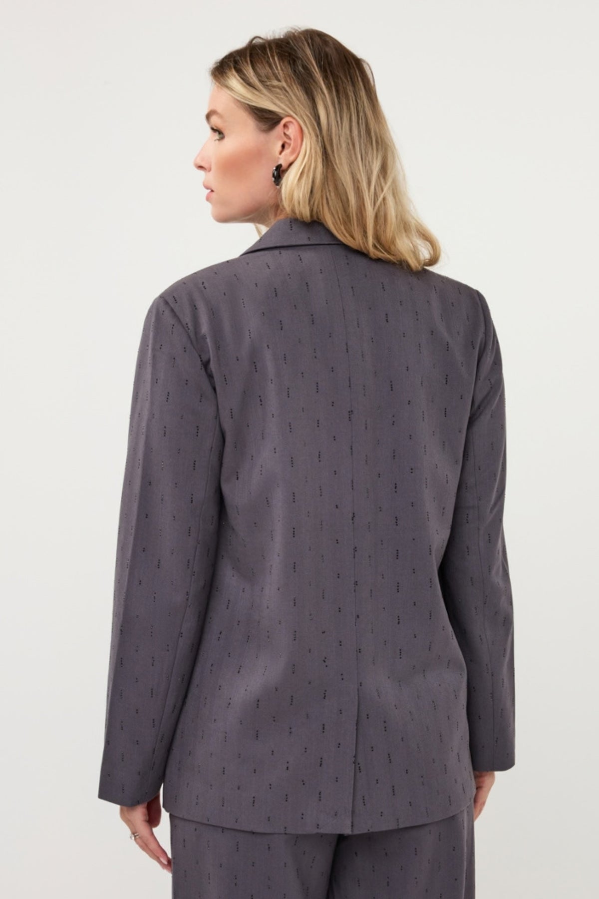 EsQualo blazer met rhinestones in charcoal kleur, stijlvolle damesblazer met glanzende details en elegante pasvorm.