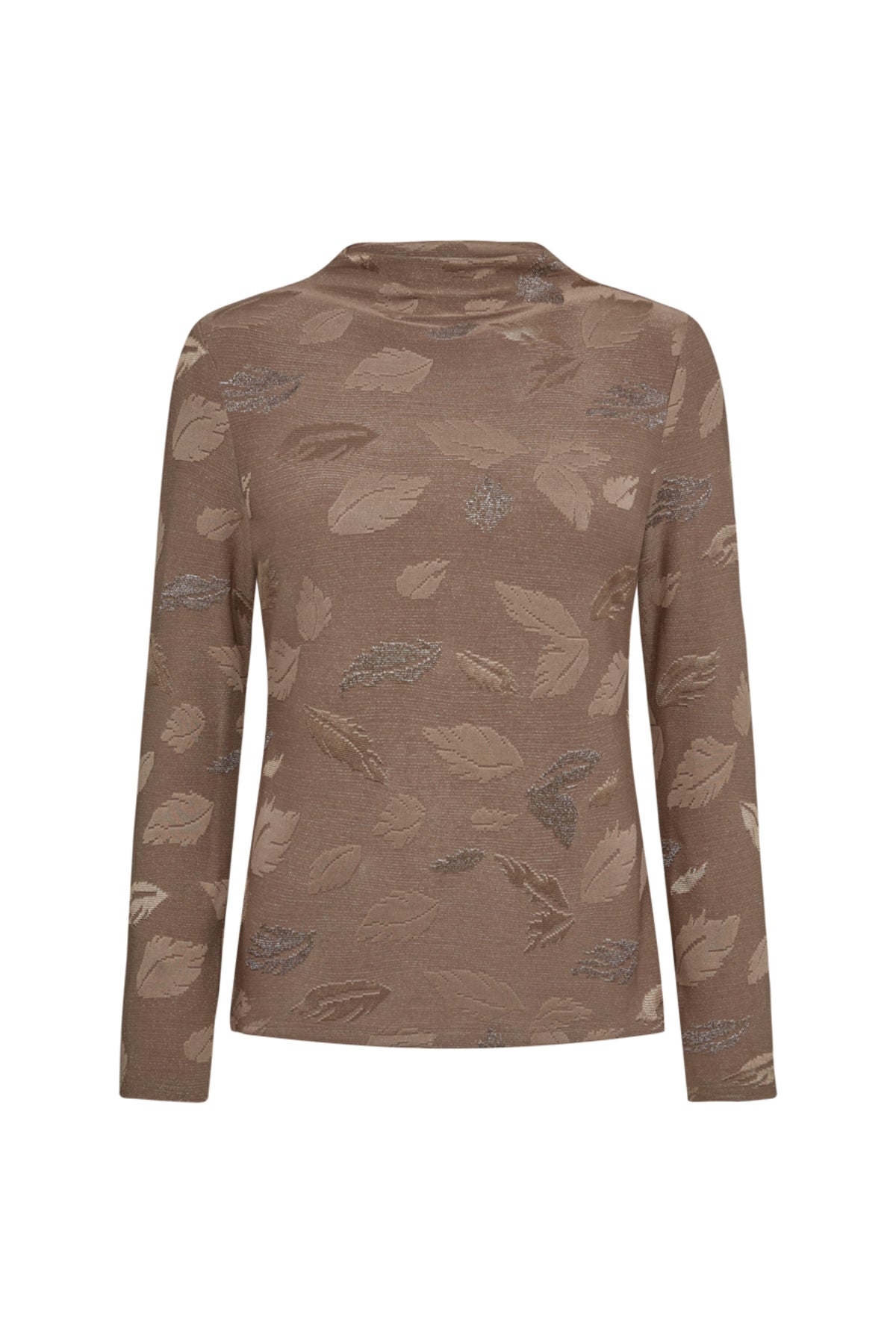 Taupe top van Freequent, Fqisko Desert 212074, met comfortabel ontwerp en modieuze uitstraling, zichtbaar in de afbeelding.